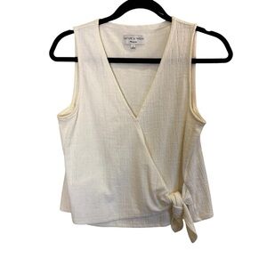 Madewell Texture and Thread Cream Faux Wrap Tank with Tie Front sz S
